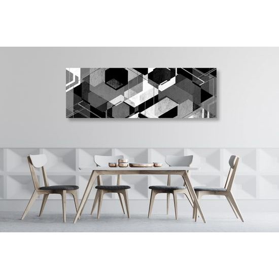 Obraz futuristická abstrakce tvarů v černobílém provedení