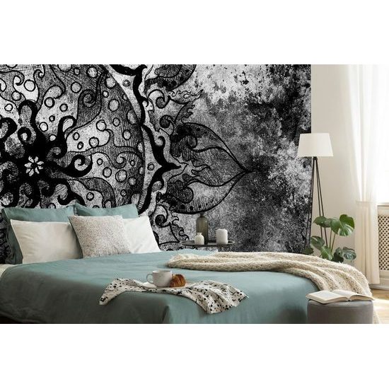 Okouzlující tapeta černobílá Mandala na abstraktním pozadí