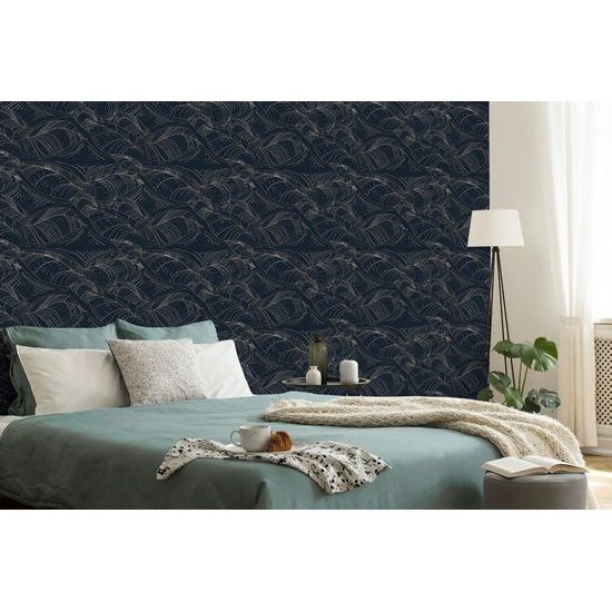 Tapeta elegantní zlaté listy na modrém pozadí