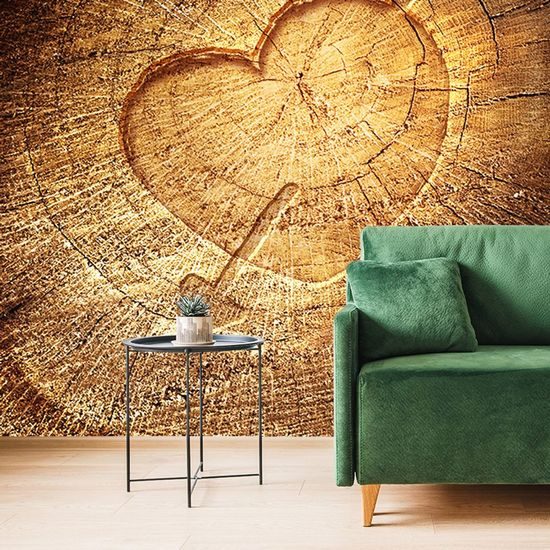 Fototapeta srdce se šípem na pařezu