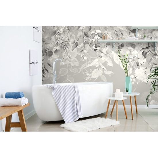 Tapeta krásné listy v černobílém provedení