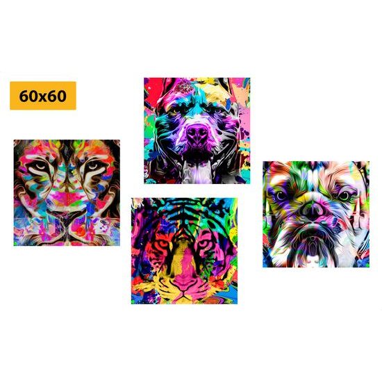 Set obrazů hlavy zvířat v pop art stylu