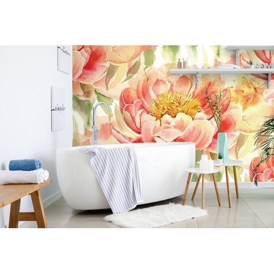 Okouzlující samolepící tapeta rozkvetlé pivoňky
