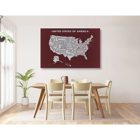 Obraz moderní mapa USA s bordó pozadím