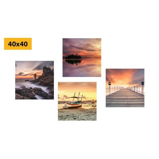 Set obrazů krajina po západu slunce