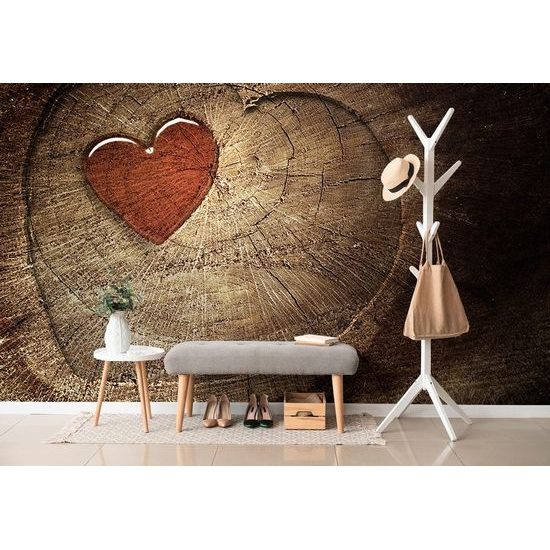 Samolepící fototapeta malebné srdce na pařezu