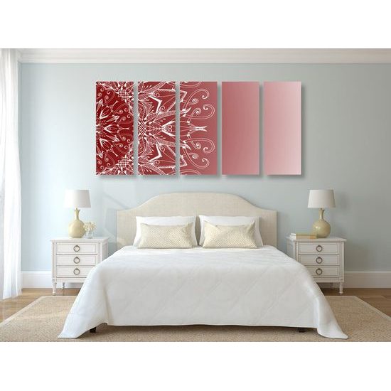 5-dílný obraz zajímavá Mandala na bordó pozadí