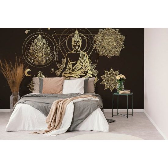 Tapeta meditující Buddha ve zlatém provedení