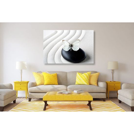 Obraz harmonie motýla s černým kamenem