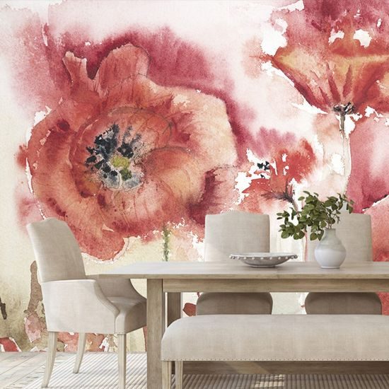 Tapeta malované červené máky