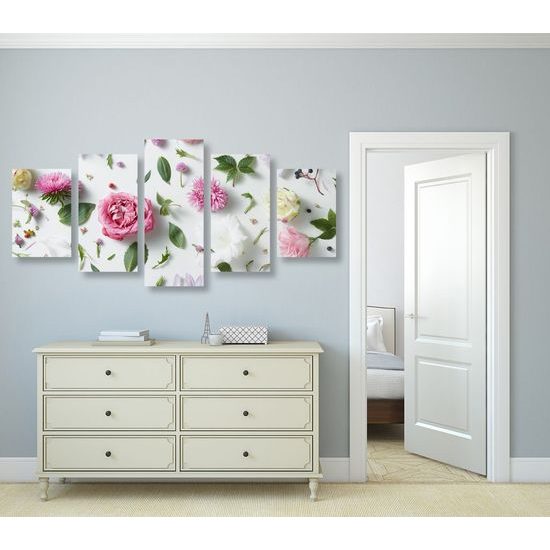 5-dílný obraz abstraktní umění z květin