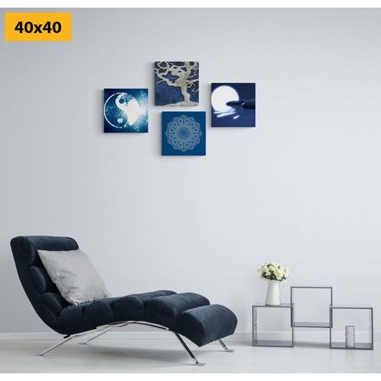 Set obrazů motivy Feng Shui v modrých barvách