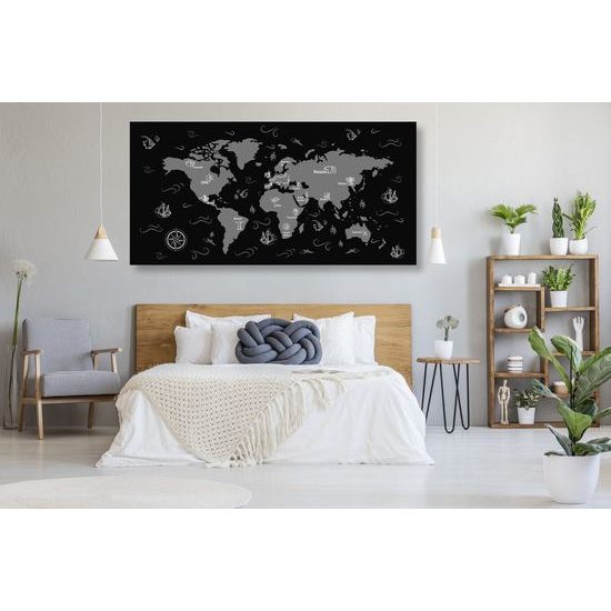 Obraz dobrodružná mapa světa v černobílém provedení