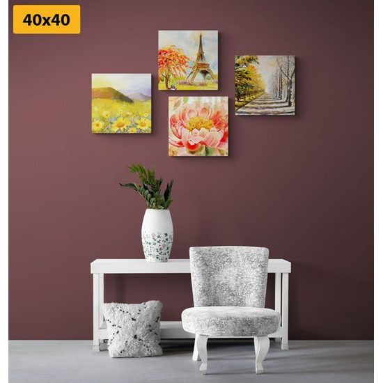 Set obrazů malba romantického zátiší