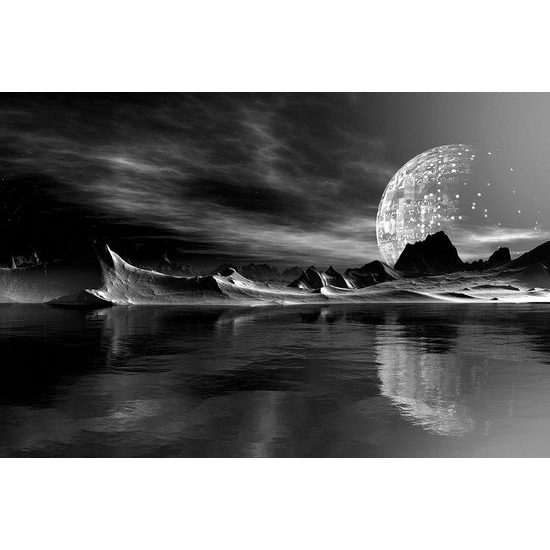 Samolepící tapeta země budoucnosti v černobílém provedení