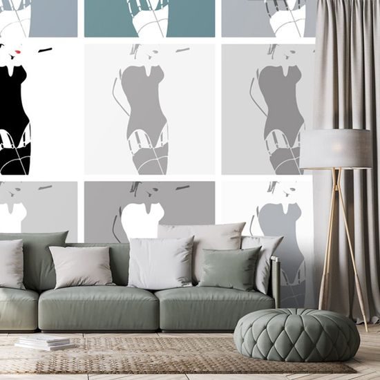 Tapeta půvabná žena v šedém provedení