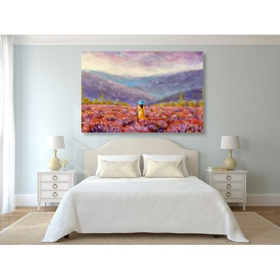 Obraz malba ženy uprostřed květinové louky