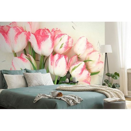 Jedinečná samolepící fototapeta romantické tulipány