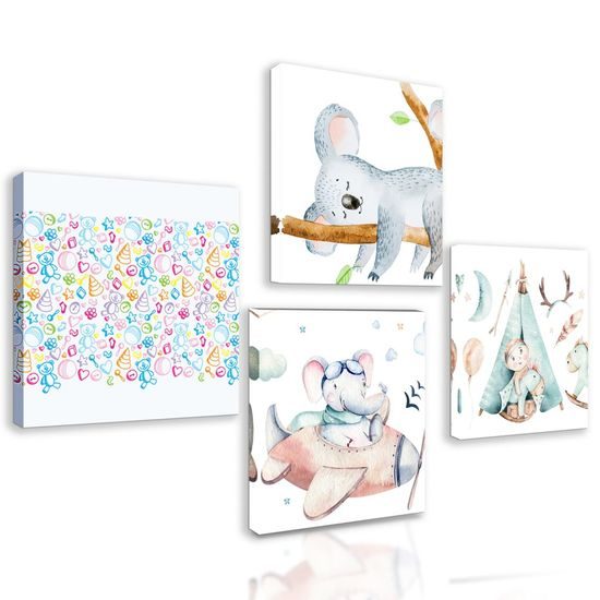 Set obrazů pro nejmenší v jemných barvách