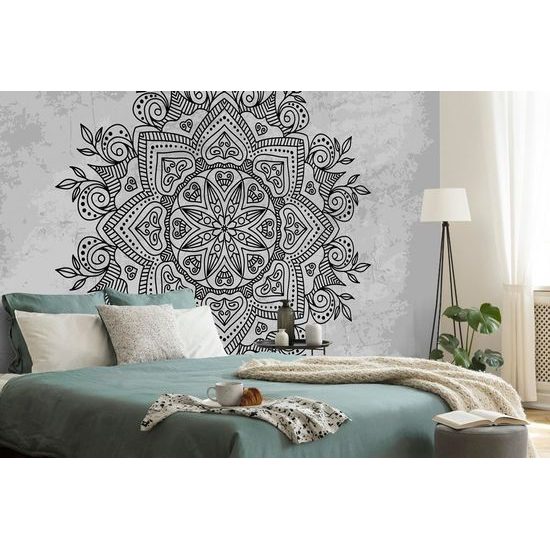 Tapeta starodávná Mandala v černobílém provedení