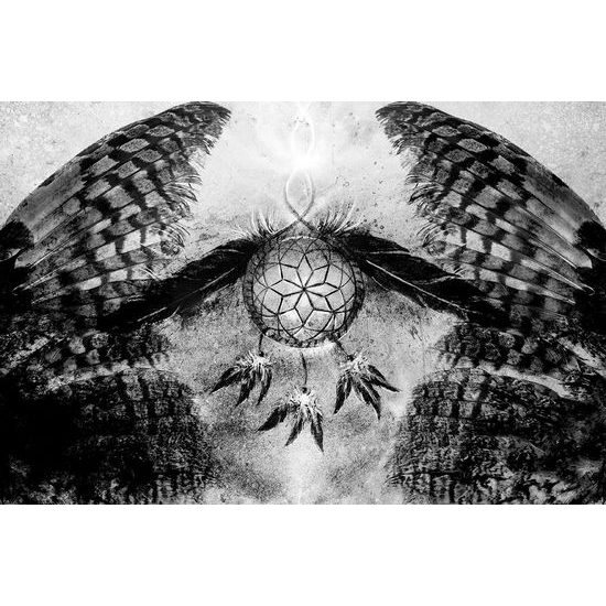 Samolepící tapeta černobílý lapač snů s indiánskými prvky