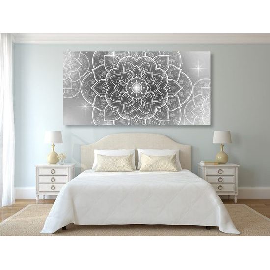 Obraz černobílý květ Mandaly