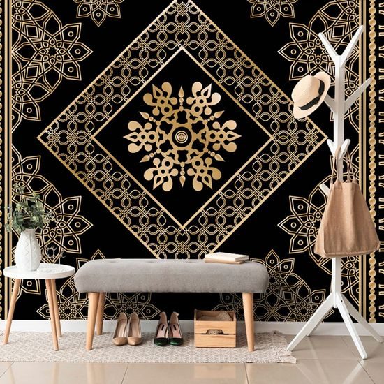 Samolepící tapeta nádherný zlatý ornament na černém pozadí
