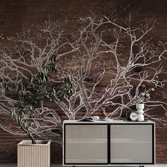 Tapeta majestátní koruna stromu na dřevěném pozadí