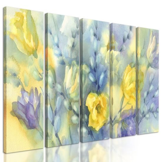 5-dílný obraz krásné tulipány v akvarelovém provedení