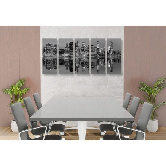 5-dílný obraz noční Manhattan v černobílém provedení