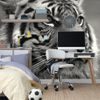 Öntapadó fotótapéta koncentrált tigris megjelenése fekete-fehérben