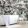 Érdekes öntapadó tapéta különféle virágok fekete-fehér kivitelben