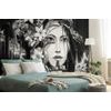 Öntapadó tapéta fekete-fehér festmény egy lány virággal