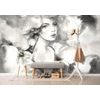 Érdekes öntapadó tapéta bájos nő fekete-fehér kivitelben