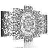 5 részes kép végtelen Mandala fekete-fehér kivitelben