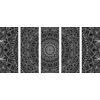 5 részes kép részletes fekete-fehér Mandala