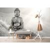 Öntapadó fotótapéta Buddha-szobor a természet kebelében fekete-fehérben