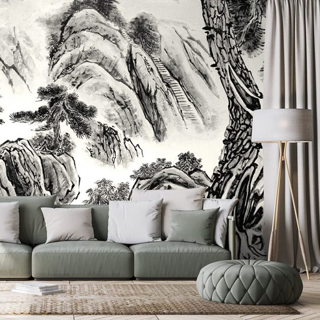 Nostre.hu - Tapéta a kínai táj fekete fehér festménye