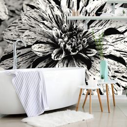 Eredeti öntapadó fotótapéta lenyűgöző dahlia fekete-fehér változatban