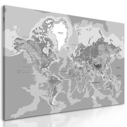 Kép földrajzi világtérkép fekete-fehér kivitelben