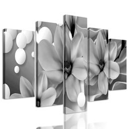 5 részes kép fekete-fehér magnólia virágzása