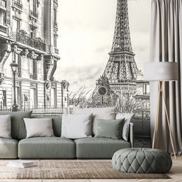 Öntapadó tapéta fekete-fehér retro kilátás az Eiffel-toronyra