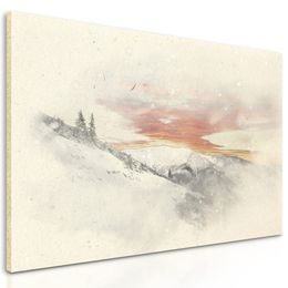 Kép havas táj a naplementében