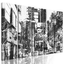 5 részes kép világváros forgalmas utcája fekete-fehér kivitelben