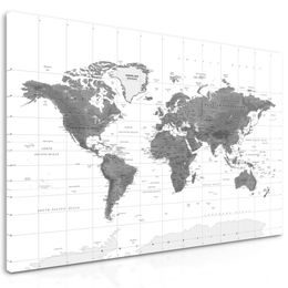 Kép csodálatos világtérkép fekete-fehér kivitelben