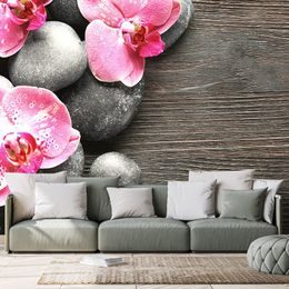 Fotótapéta rózsaszín orchidea virágok kövekkel