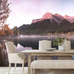 Öntapadó fotótapéta naplemente a tó mellett a Dolomitokban