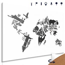 Parafa kép világ fekete-fehér térkép kontinens szimbólumokkal