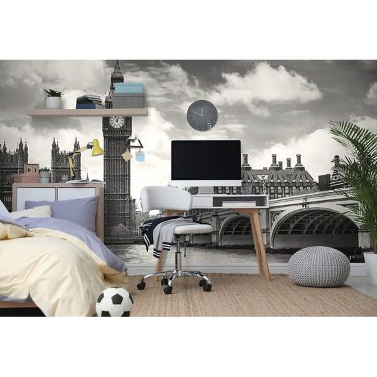 A londoni Elizabeth Tower öntapadó fotótapéta fekete-fehérben