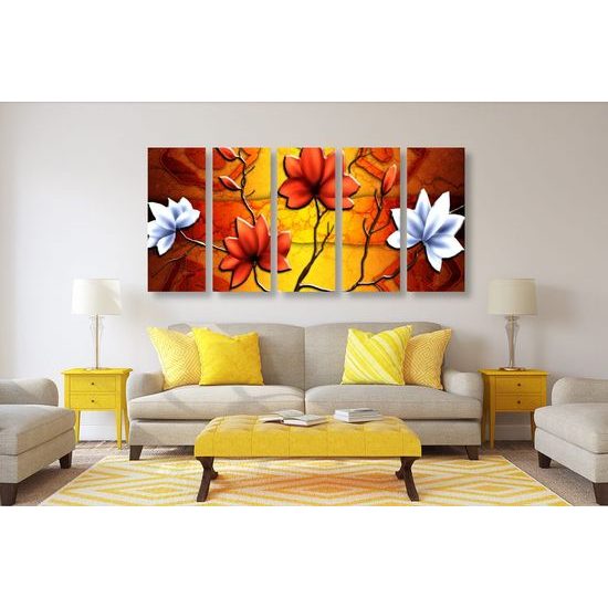 5 részes kép hieroglifák és afrikai virágok